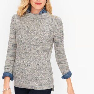 Talbots Marled Mock neck Sweater with 3-button detail at the neckline size Small